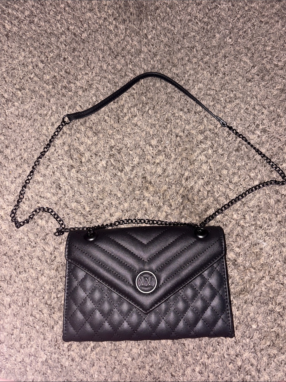 Ami Black Quilted Crossbody Bag with Chain Strap